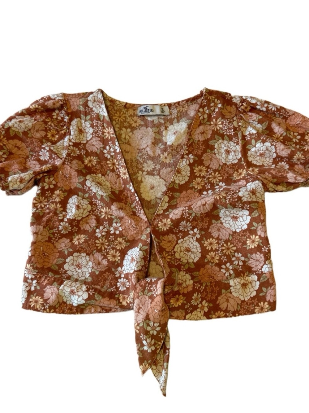 Hollister Rust Floral Tie-Front Crop Top